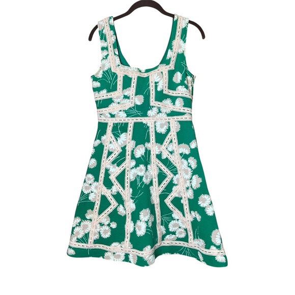 Maeve Anthropologie Floral Dandelion Emma Green Lace Trim Fit & Flare 6 - Picture 2 of 5